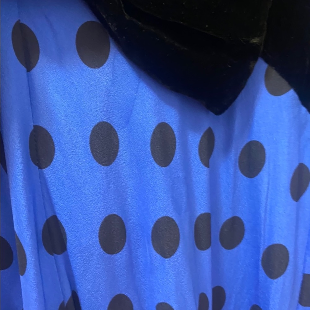 RIXO LONDON Eloise Velvet Polka Dot MIDI Blue Dress Small Bow Party Rare Bias - Picture 9 of 9